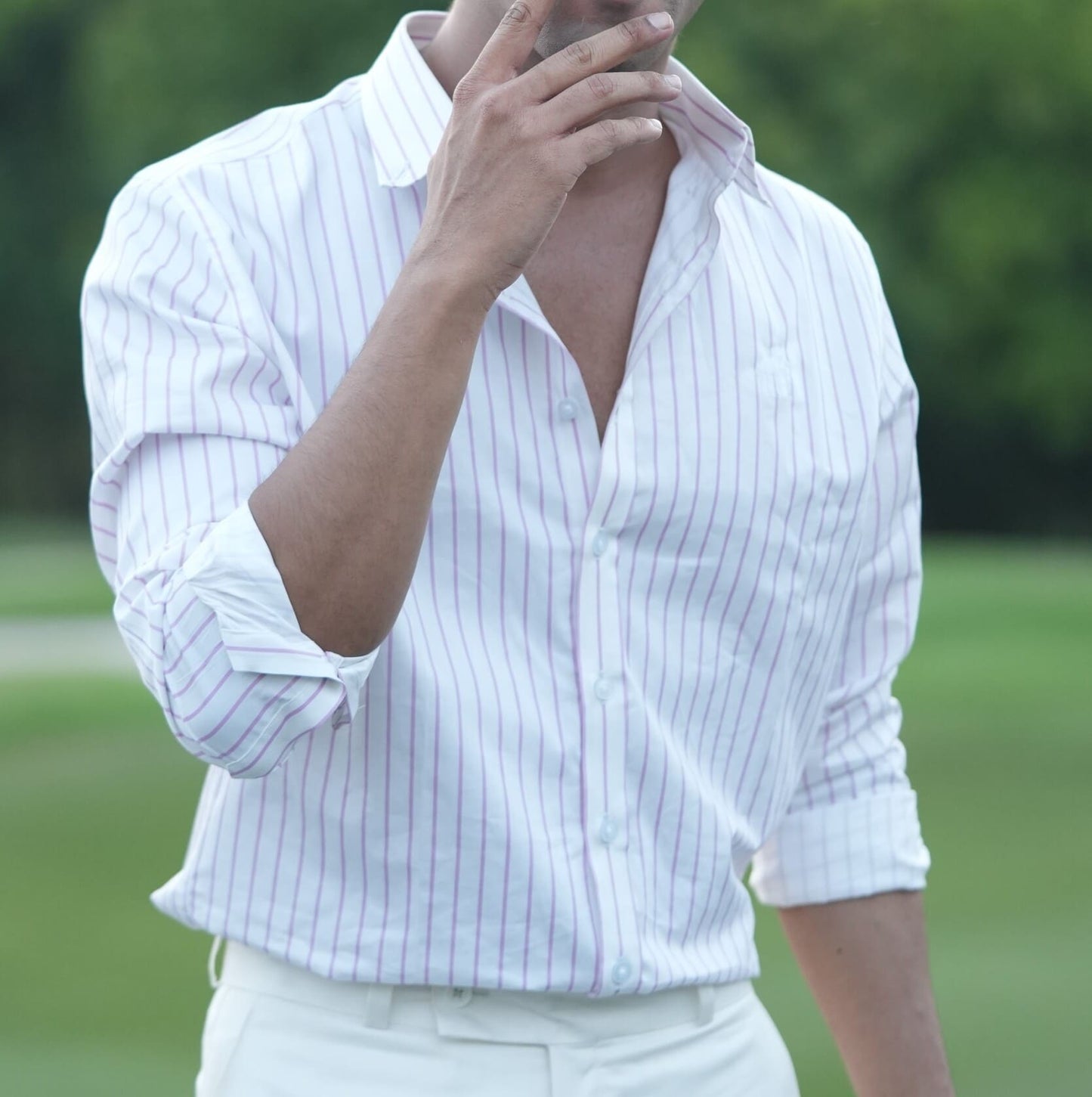 Heirloom Haze Shirt – White & Lavender | 100% Giza Cotton