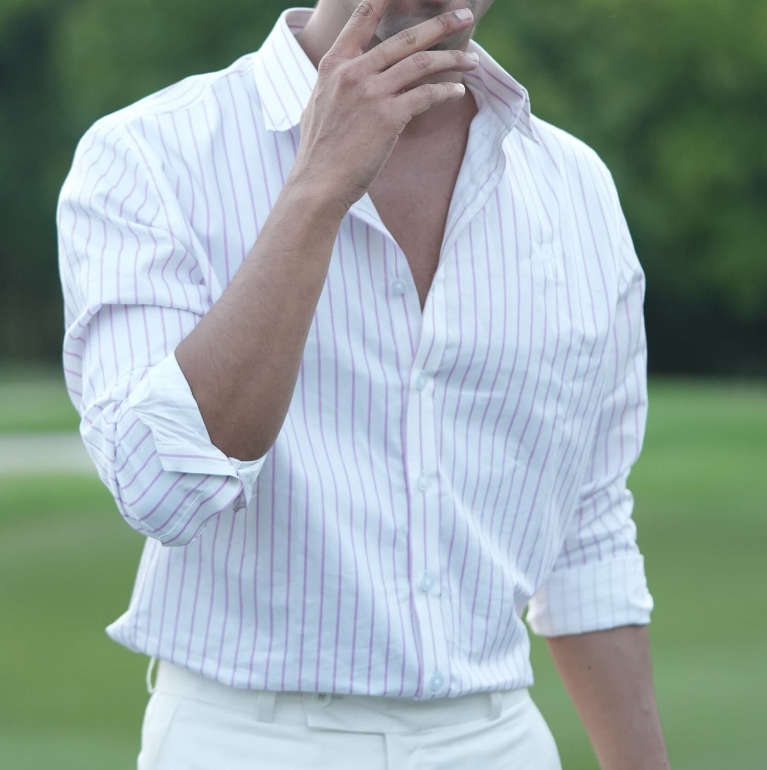 Heirloom Haze Shirt – White & Lavender | 100% Giza Cotton
