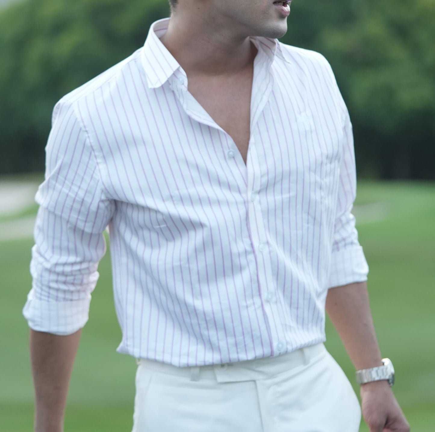 Heirloom Haze Shirt – White & Lavender | 100% Giza Cotton