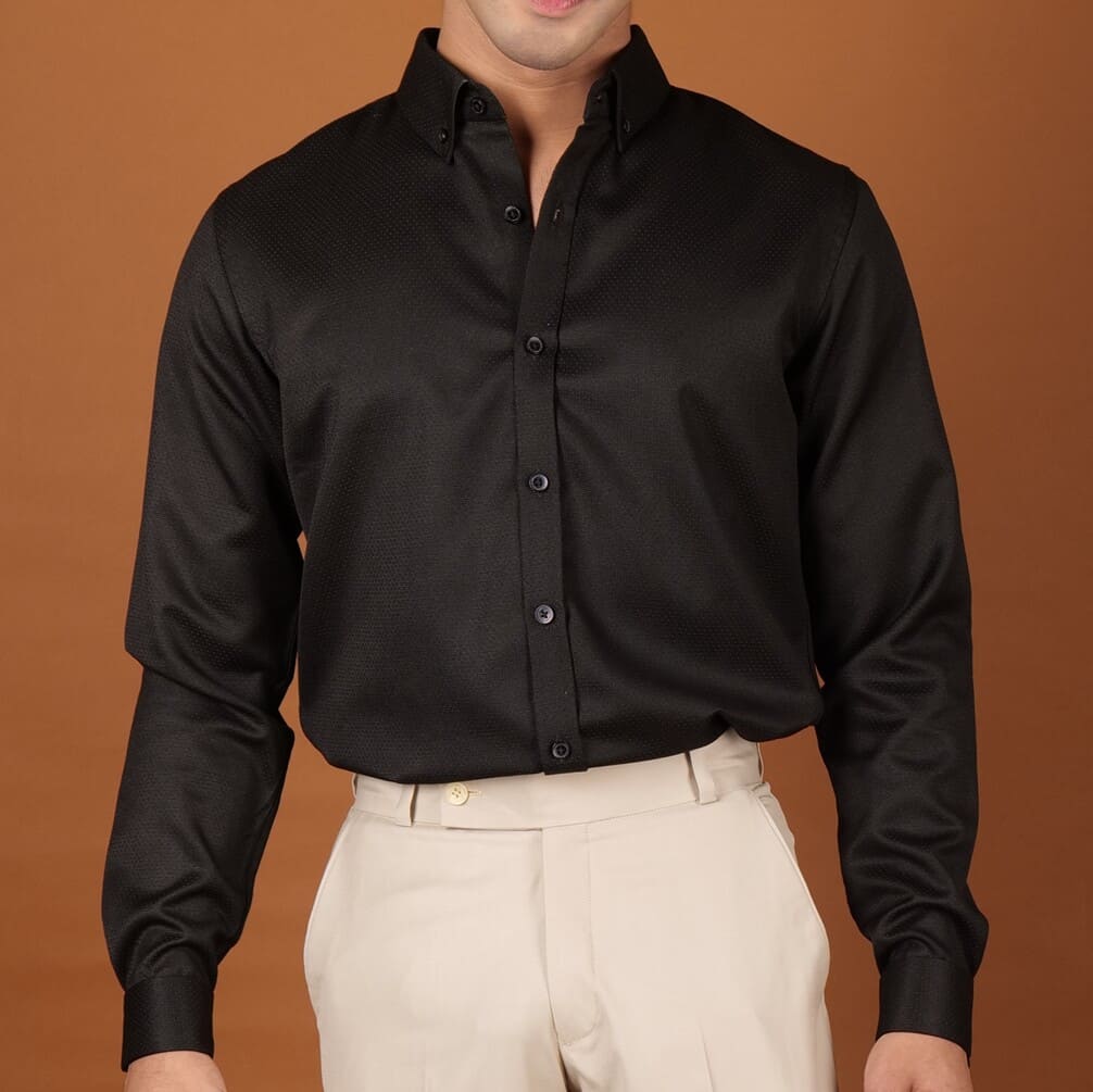 DYW 100% Egyptian Cotton Shirt – Tuxedo Button Edition (Black)