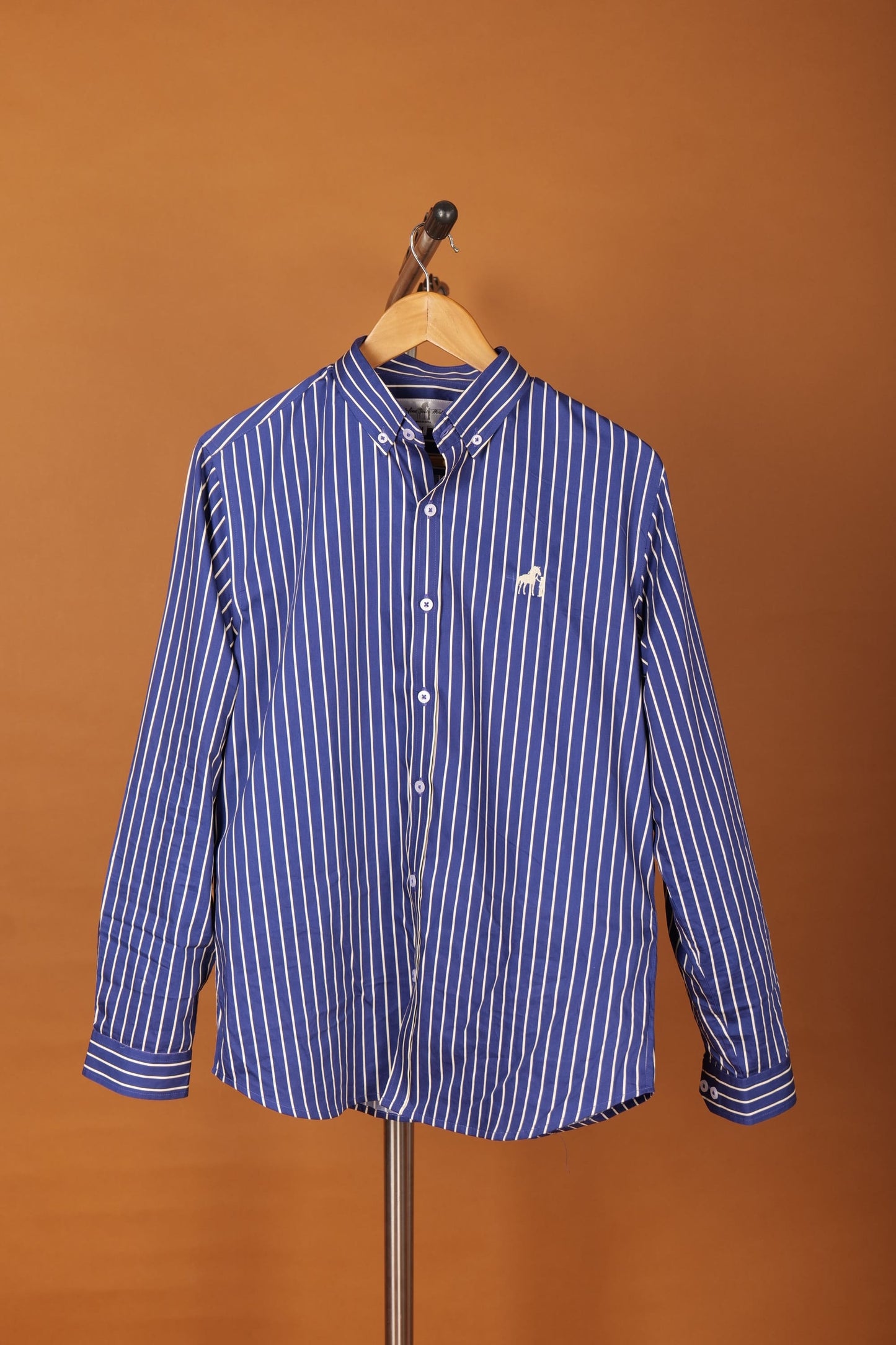 Sovereign Stripes Shirt – Deep Navy & Beige | 100% Giza Cotton